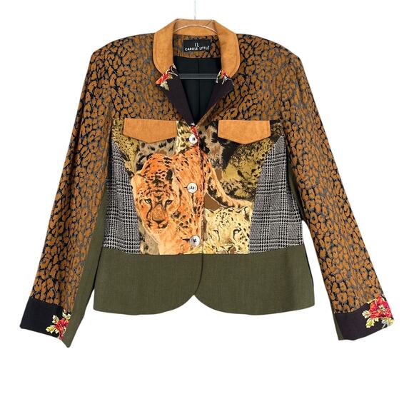 Carole Little Vintage Animal Print Collar Patch Pockets Embroidery Blazer Medium - Picture 1 of 5